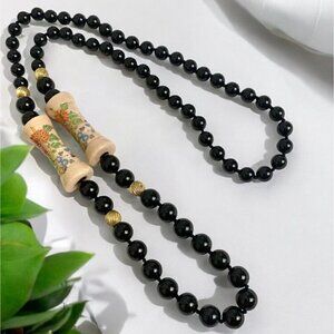 Glass Bead Chrysanthemum Ceramic Bead 30 Inch Necklace